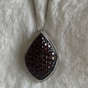 Garnet Cluster Pendant Necklace with 18” chain Sterling Silver NWT